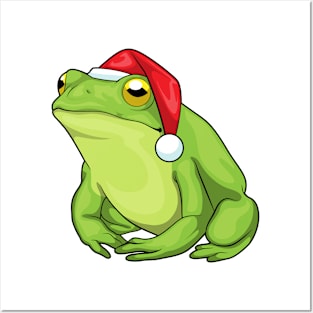 Frog Christmas Santa hat Posters and Art